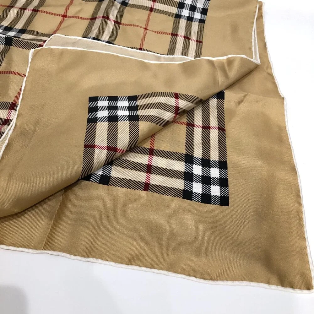 #26 Burberry Beige  Check Silk Scarf Sku# 85315 (Gently Used) - Picture 9 of 13